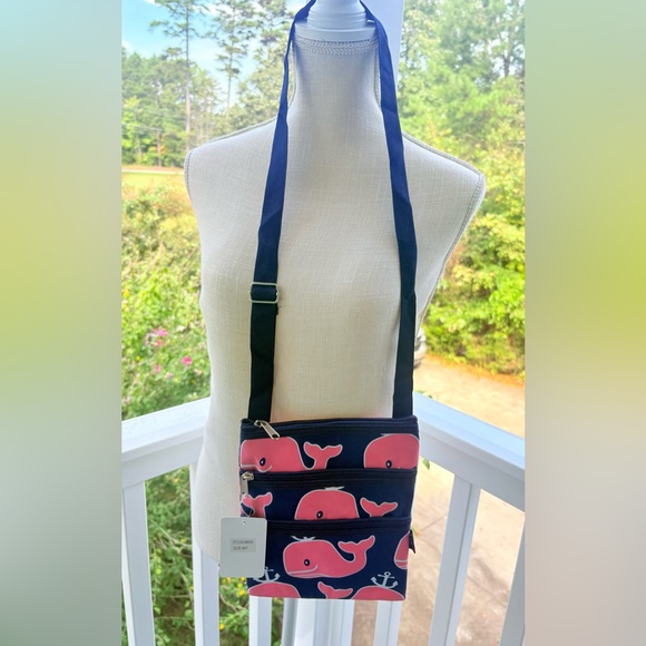 New NGIL Pink Navy Whale Anchors Crossbody Hipster Bag Travel Purse Handbag - Picture 1 of 9